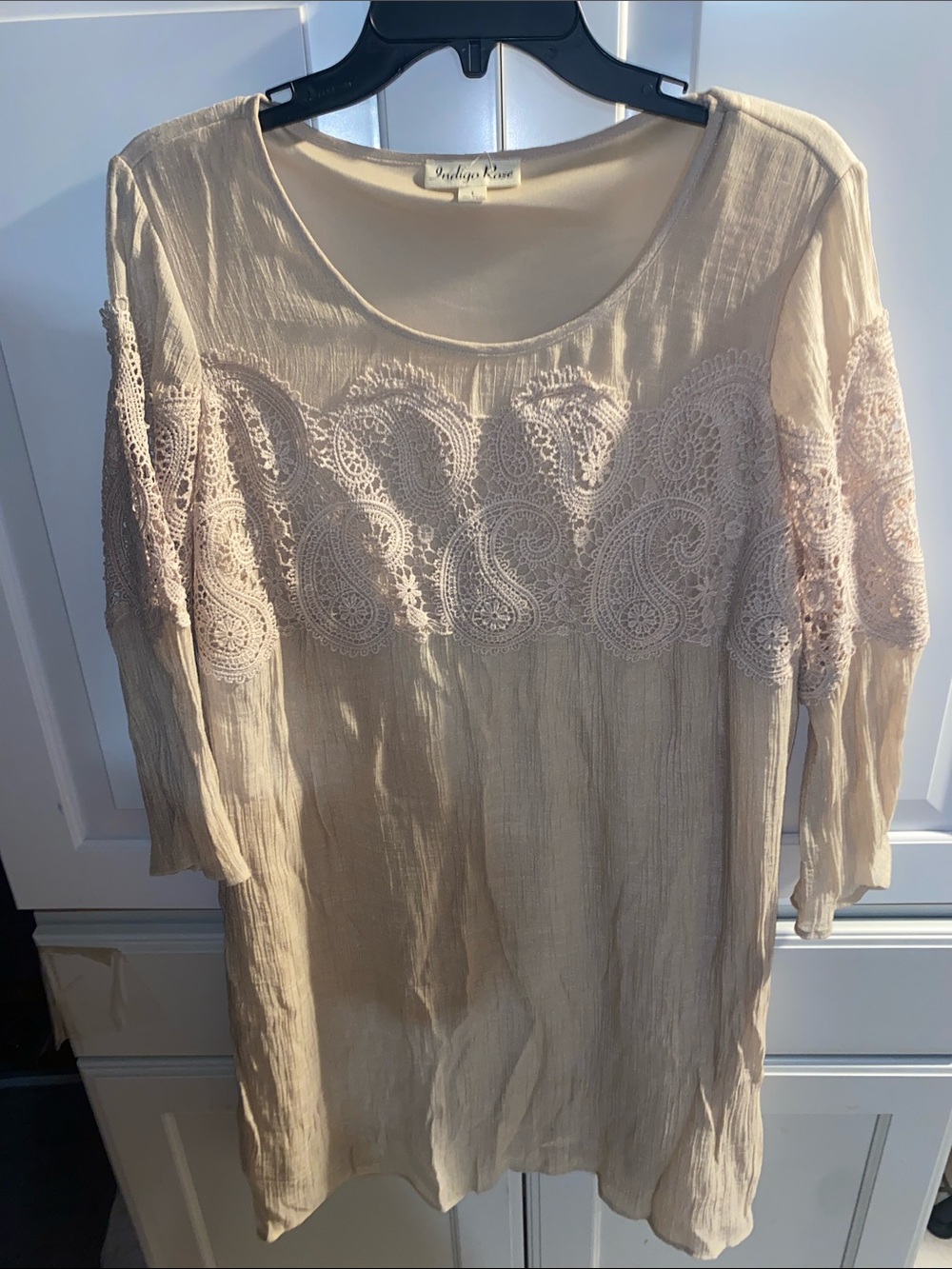 Indigo Rose Cream Crochet-Trim Dress